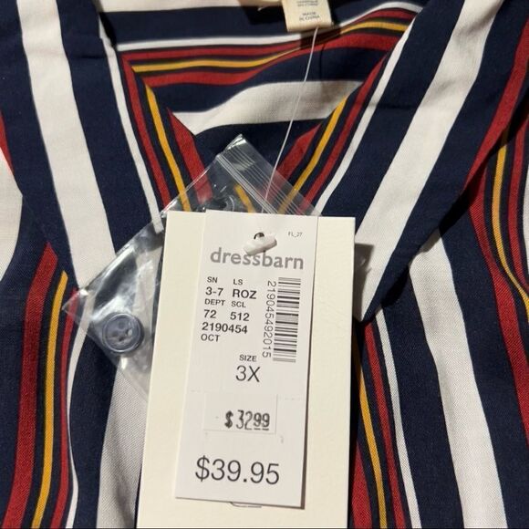 NWT Dressbarn’s COMO BLU PLUS size 3X Strip Button Down top - Picture 5 of 9